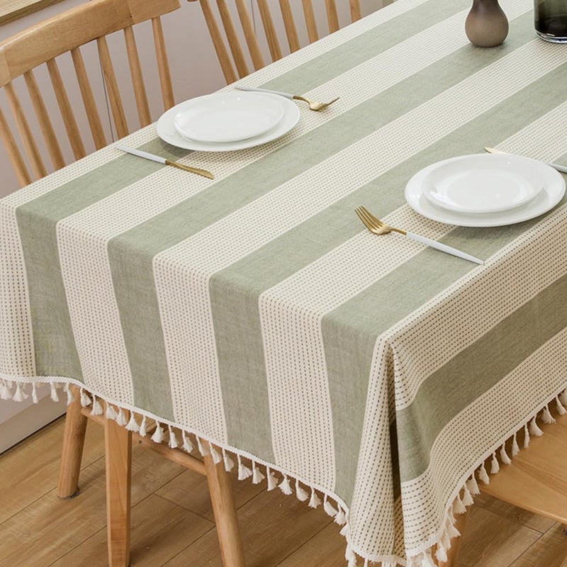 TruDelve Cotton Rectangle Tablecloth Sage Green Striped Tablecloths Outdoor Table Cloth Rectangle Table Cloth Tablecloths for Rectangle Tables (70"x55", Green) - Image 1